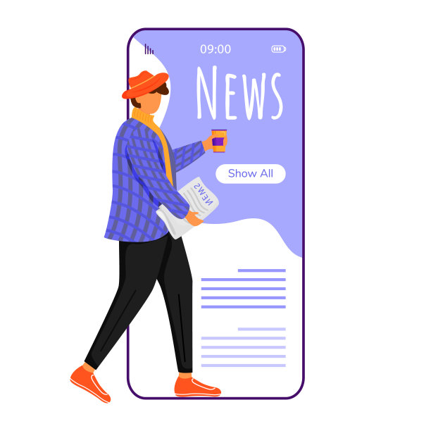 新闻卡通智能手机矢量应用程序屏幕。在网上看报纸。收到通知。移动电话显示与平面字符设计模型。应用电话可爱接口图片下载