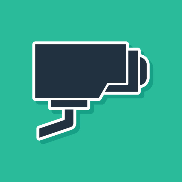 蓝色安全摄像头图标隔离在绿色背景上。向量图片下载