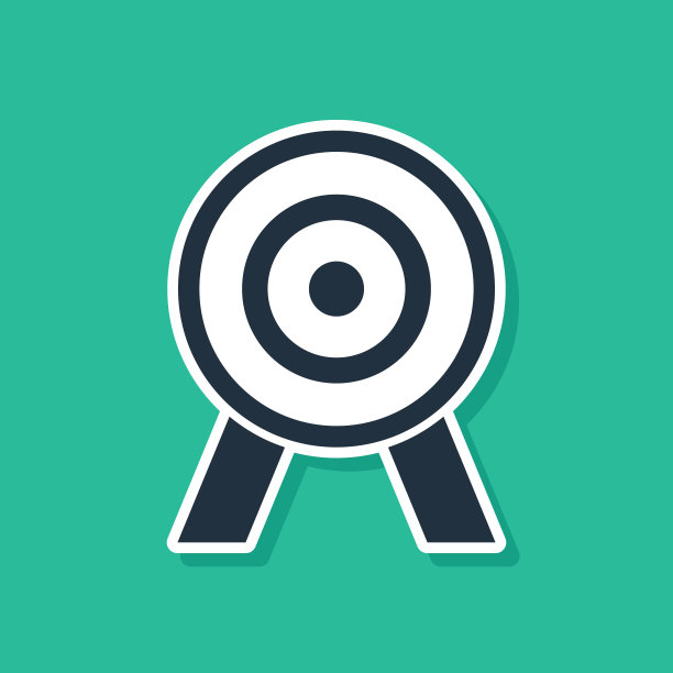 蓝色目标图标隔离在绿色背景上。飞镖靶信号。射箭板图标。圆靶信号。业务目标的概念。向量图片下载