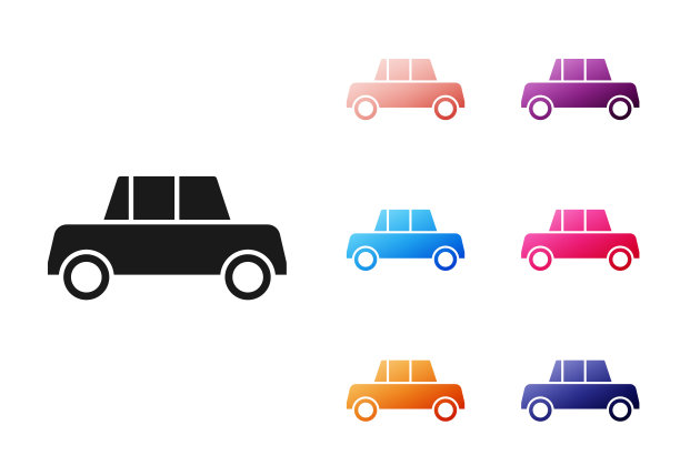 黑色汽车图标孤立在白色背景。前视图。设置图标丰富多彩。向量图片下载