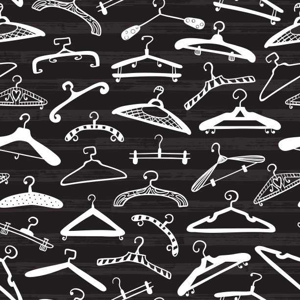 悬挂矢量无缝模式。时尚收藏手绘涂鸦衣架背景图片下载