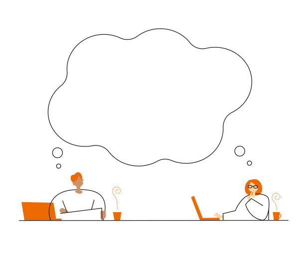 一个男人和一个女人在办公室思考想法的插图。图片下载