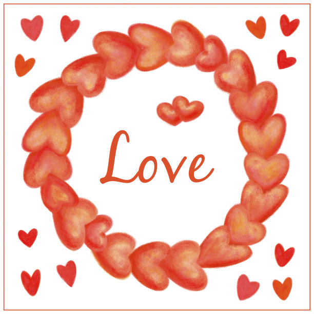 手绘蜡笔花环框。枯燥乏味的邮票插图。心涂鸦集合。爱的象征。在白色背景上孤立的心脏。婚礼或情人节的模板。图片下载
