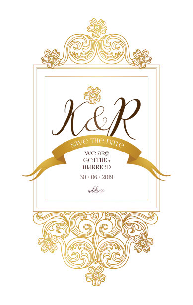 向量黄金元素，vignettes, monograms for wedding invitation。图片下载