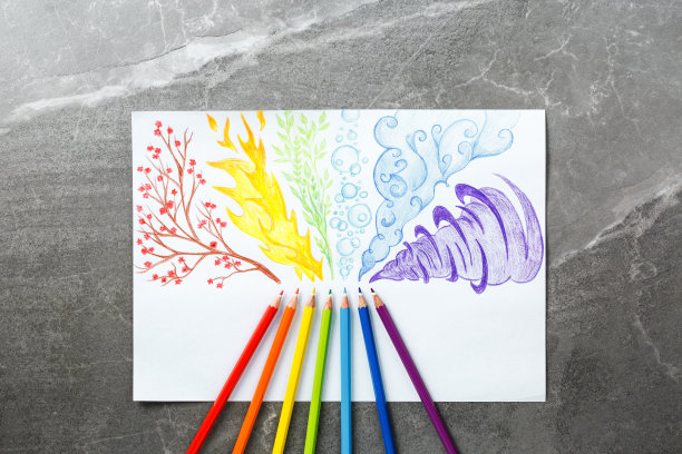 彩色铅笔画彩虹烟。平躺图片下载