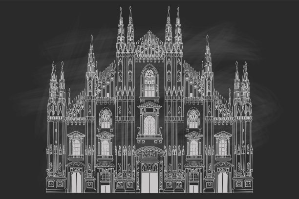 意大利米兰的大教堂。向量草图。图片下载