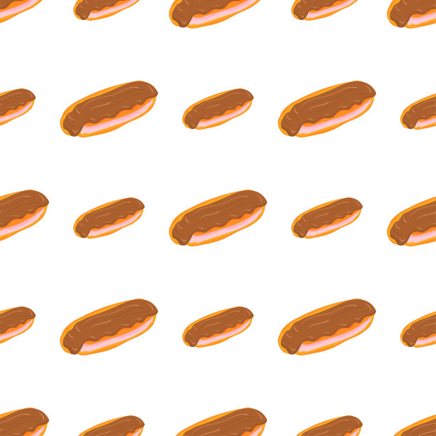 包装设计模板与彩色泡芙与焦糖釉粉红奶油无缝图案。图片下载