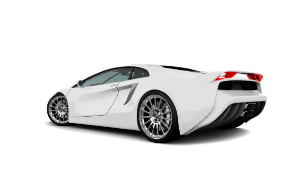 白色跑车后视图孤立的白色图片下载