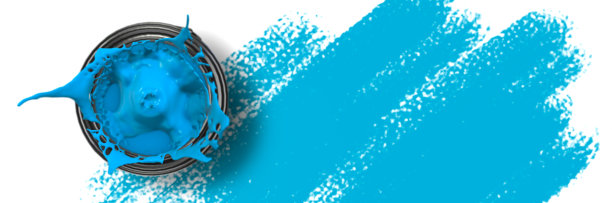 俯视一个蓝色的喷溅涂料3d渲染罐图片下载