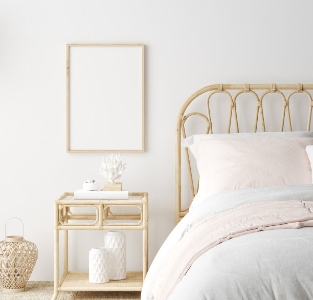 卧室室内背景的模型框架，海岸波西米亚风格图片下载