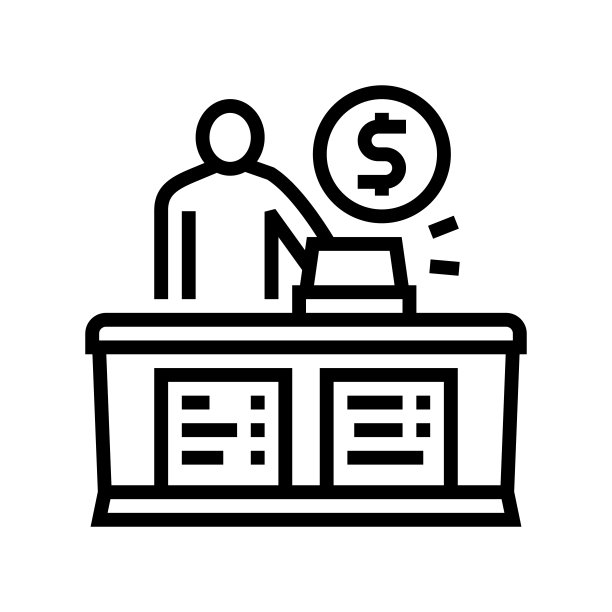 收银台卖家在柜台线图标矢量插图图片下载