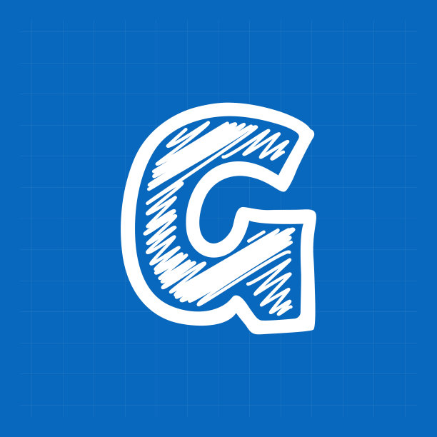 字母G标志在蓝图纸背景上。图片下载