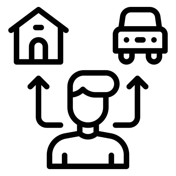 带有房屋和汽车图标的男人，破产相关矢量图图片下载
