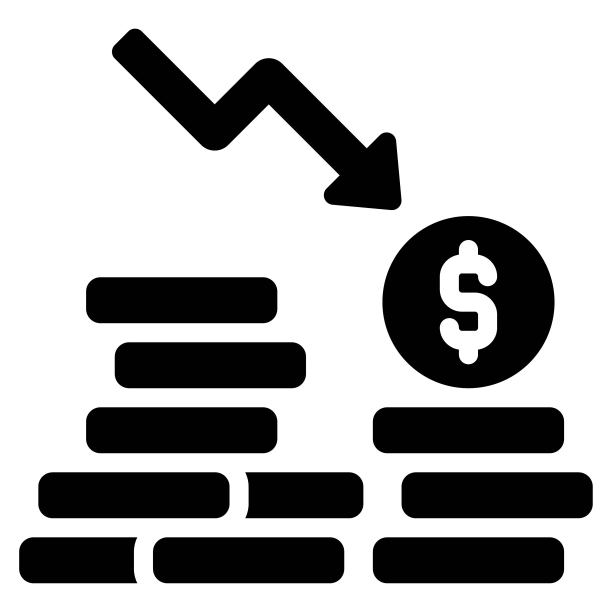 带有向下箭头图标的硬币，破产相关矢量图片下载
