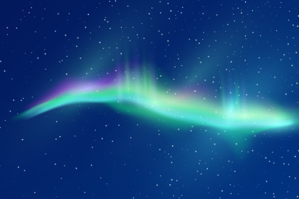 夜晚星空下有北极光。现实的矢量插图的北方夜晚。北方夜晚效果背景与许多星星图片下载