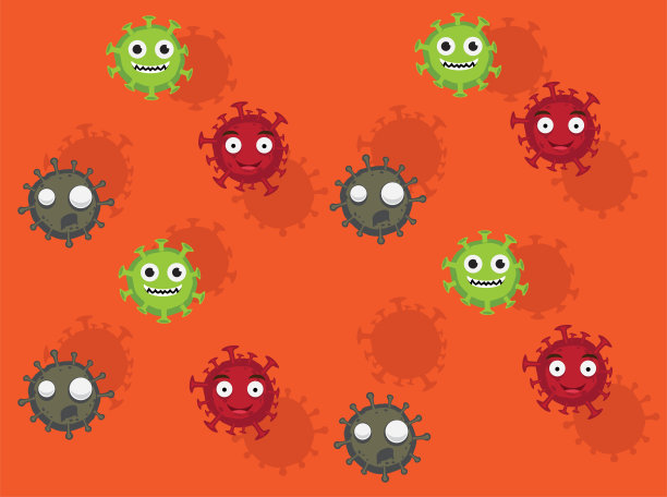 各种冠状病毒卡通插图无缝背景图片下载