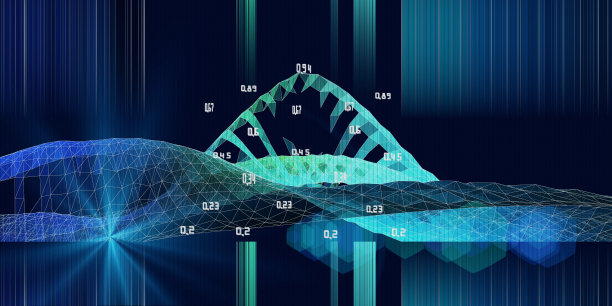 大数据。抽象几何网格多边形与模糊线在深蓝色的背景。未来技术旗帜。商业、科学和技术的可视化。图片下载