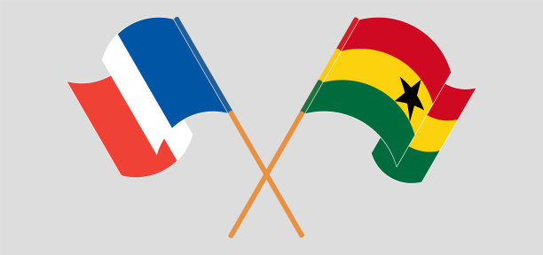 交叉飘扬的法国和加纳国旗图片下载