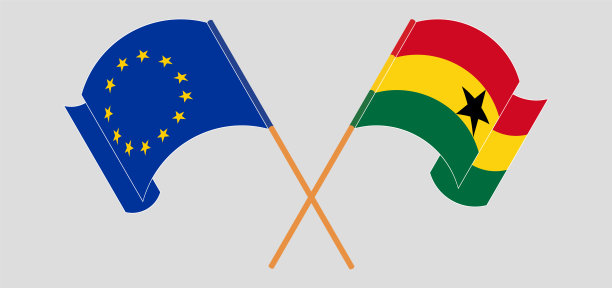 交叉挥舞着欧盟和加纳国旗图片下载