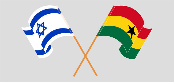 交叉飘扬的以色列和加纳国旗图片下载