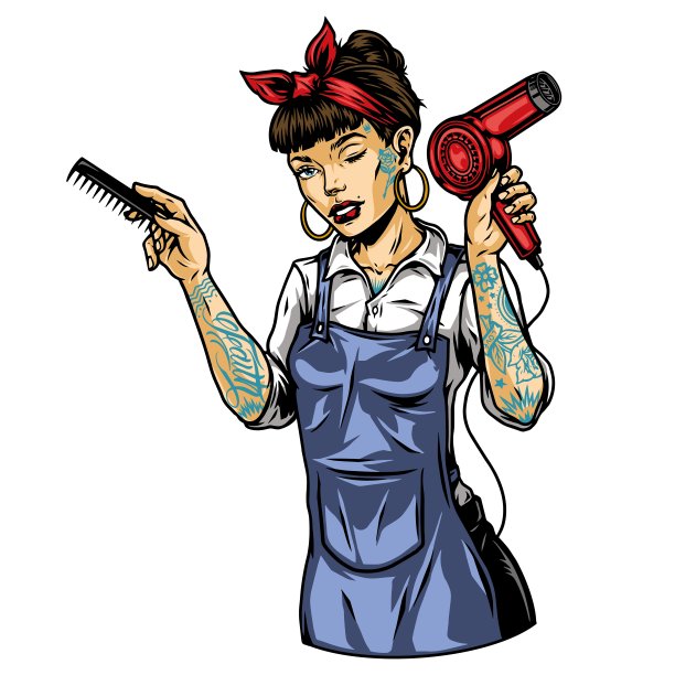 漂亮的纹身女理发师图片下载