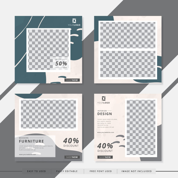 适合家具社交媒体发布和网络。矢量插图与照片学院。设置现代方形可编辑横幅模板。图片下载