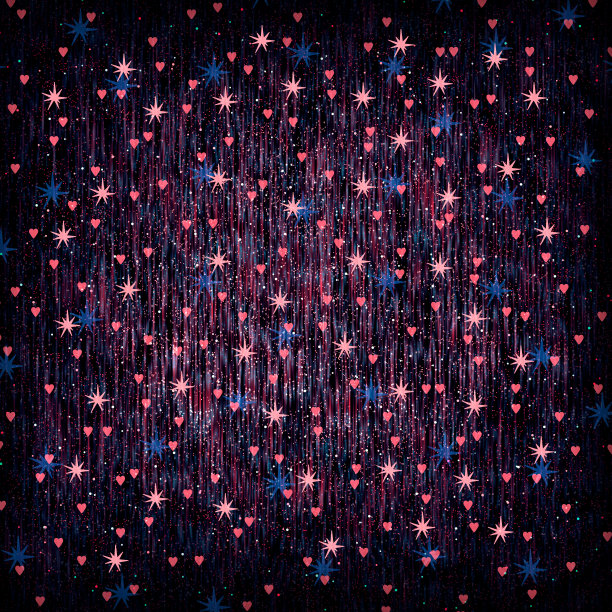 闪闪发光的垃圾摇滚背景，突出的中心和黑暗的边缘。星星和心形的节日纹理图片下载