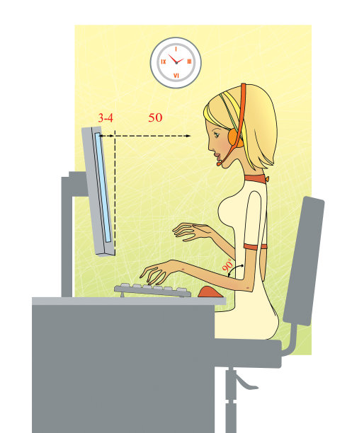 女性在工作场所使用电脑。正确安排工作空间。插图图片下载