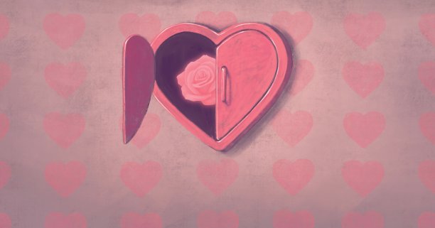 爱的概念。粉红玫瑰在心中，超现实的插画图片下载