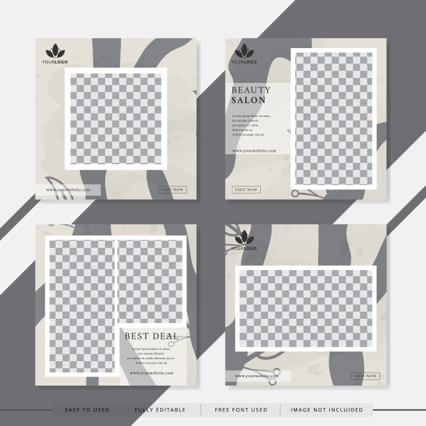 适合美容院社交媒体发布和网络。矢量插图与照片学院。设置现代方形可编辑横幅模板。图片下载