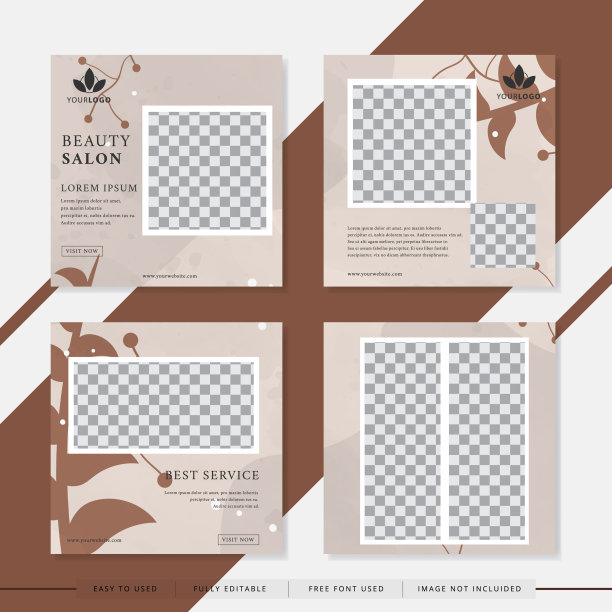 适合美容院社交媒体发帖和网站。矢量插图与照片学院。设置现代方形可编辑横幅模板。图片下载