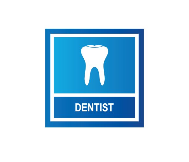 蓝色现代牙科健康图标儿童牙科和家庭牙医。图片下载