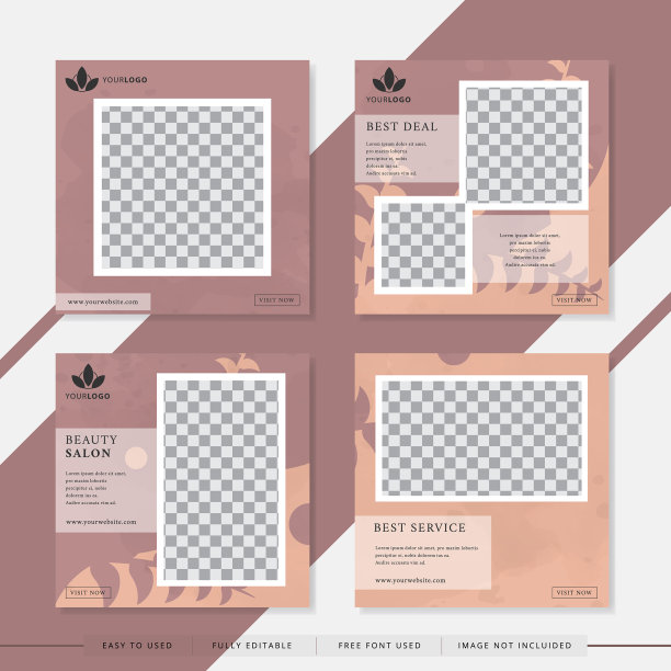 适合美容院社交媒体发帖和网站。矢量插图与照片学院。设置现代方形可编辑横幅模板。图片下载