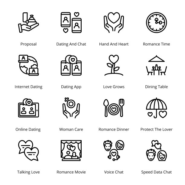 爱和情人轮廓图标-描，向量图片下载