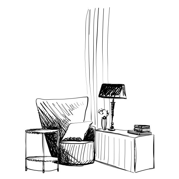 手绘室内。阅读位置示意图图片下载