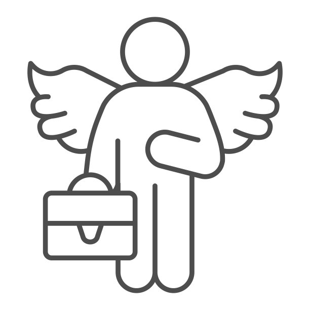 人与翅膀和包细线图标，创业概念，商业天使标志在白色背景，投资者图标轮廓风格的移动概念和网页设计。矢量图形。图片下载