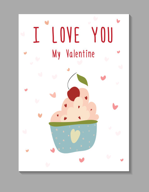 我爱你，我的爱人。带纸杯蛋糕的情人节贺卡。图片下载