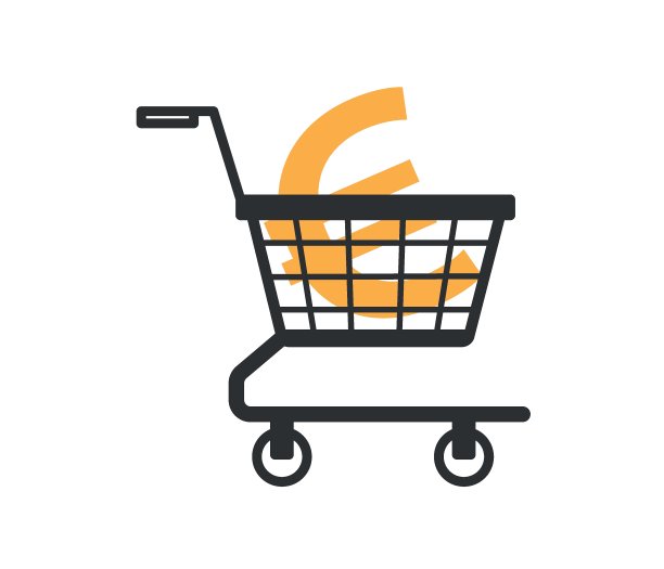 购物车里的欧元。金融和经济概念。平面风格矢量插图。图片下载