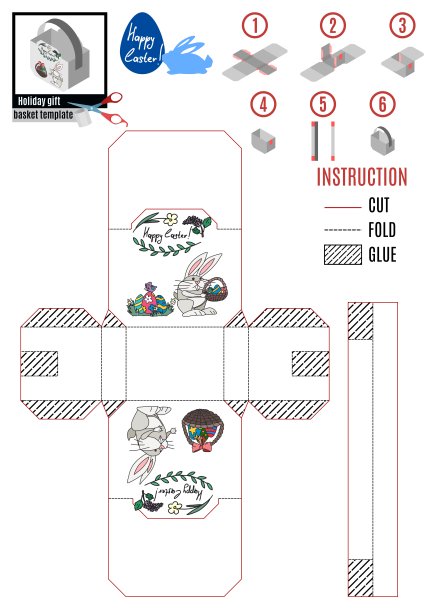 复活节白盒模板。兔子和新蛋图片下载