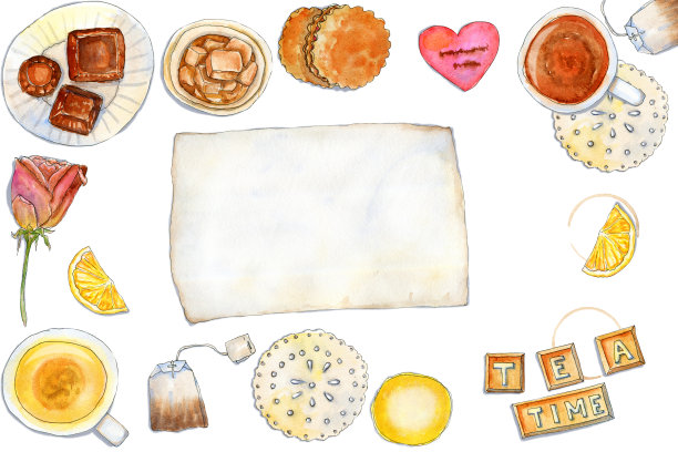 水彩水平茶组成与纸图片下载