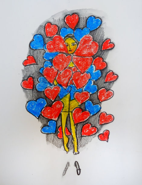 爱插图。女人被心包围着。图片下载