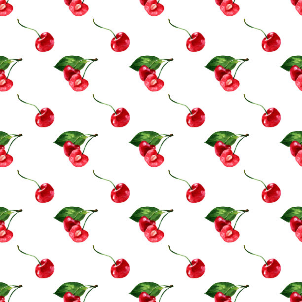 水彩插图与樱桃在白色的背景。无缝模式图片下载