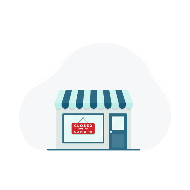 仓库图标。红色标志关闭。因Covid-19关闭。矢量插图，平面设计图片下载