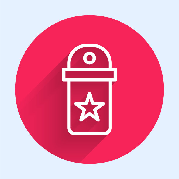 白色线Chevron图标孤立与长阴影。军事徽章标志。红色圆圈按钮。向量图片下载