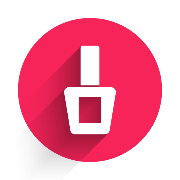 白色指甲油瓶图标孤立与长阴影。红色圆圈按钮。向量图片下载