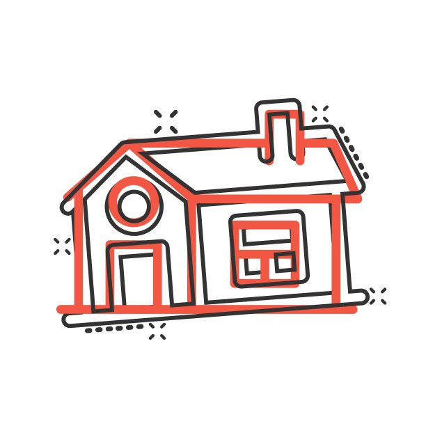 以漫画风格构建图标。家庭卡通矢量插图在白色孤立的背景。房子喷溅效应的经营理念。图片下载