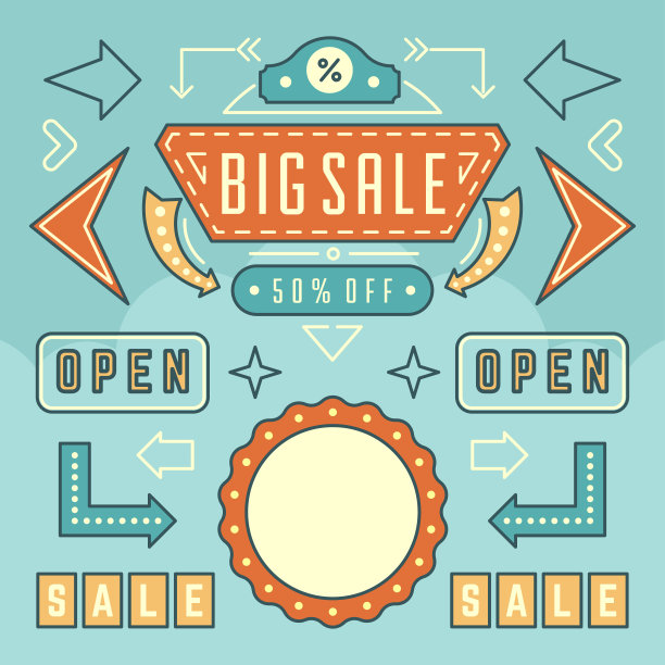 复古的美国1950年代标识设计元素集图片下载