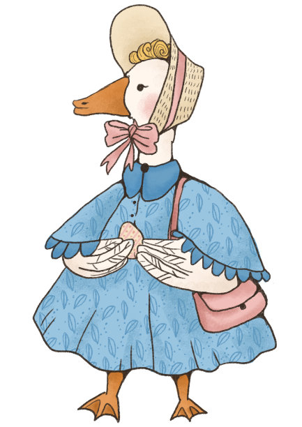 复活节鹅插图，白色背景，蓝色连衣裙，复活节彩蛋，英式风格图片下载