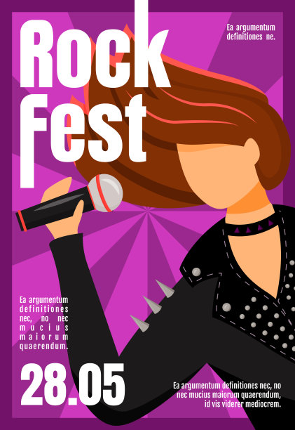 摇滚音乐节宣传册模板。女歌手。音乐会,事件。传单，小册子，传单概念与平面插图。矢量页漫画布局的杂志。广告邀请与文本空间图片下载