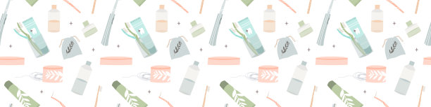 口腔保健。牙齿清洁工具:牙刷、牙膏、牙膏、牙线、漱口水、刮舌器。牙齿卫生，牙齿护理。矢量平面卡通插图，无缝模式图片下载